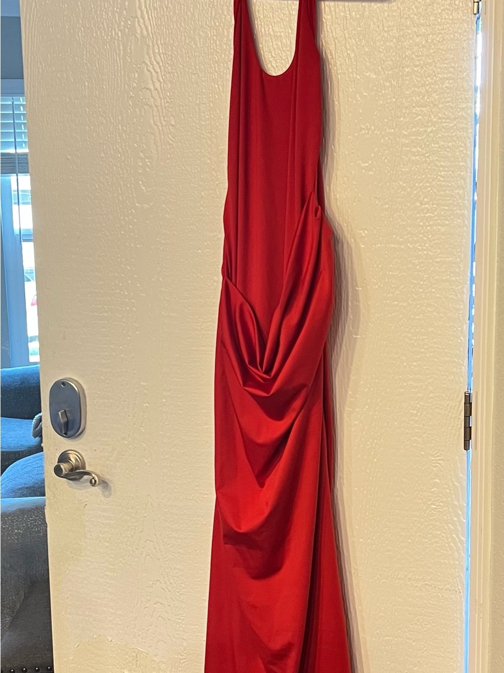 White Fox Boutique Red Backless Draped Maxi Dress